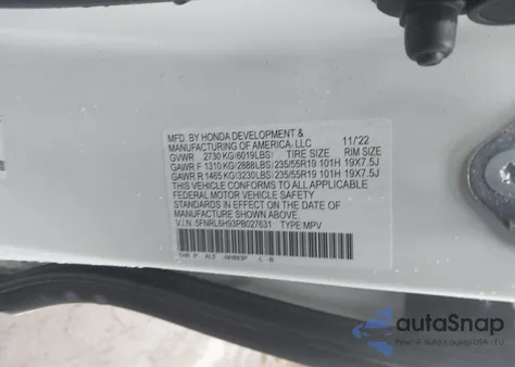 2023 Honda Odyssey Elite from USA, damaged, VIN 5FNRL6H93PB027631